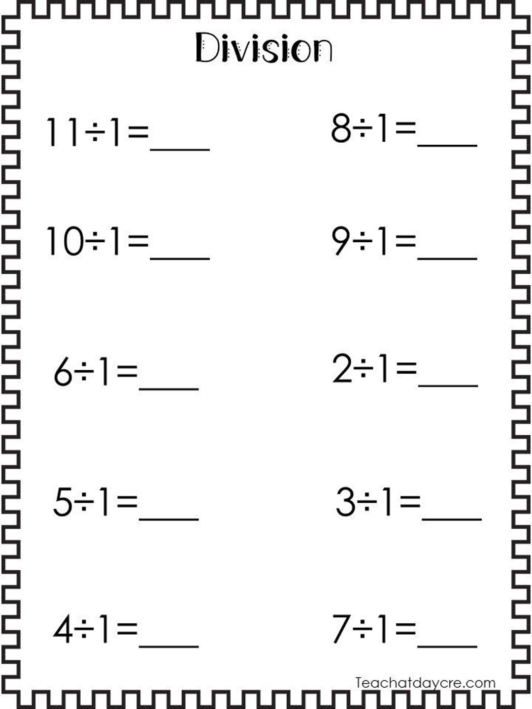 10 Printable Division Worksheets Numbers 1 10 3rd 5th Grade Math Etsy
