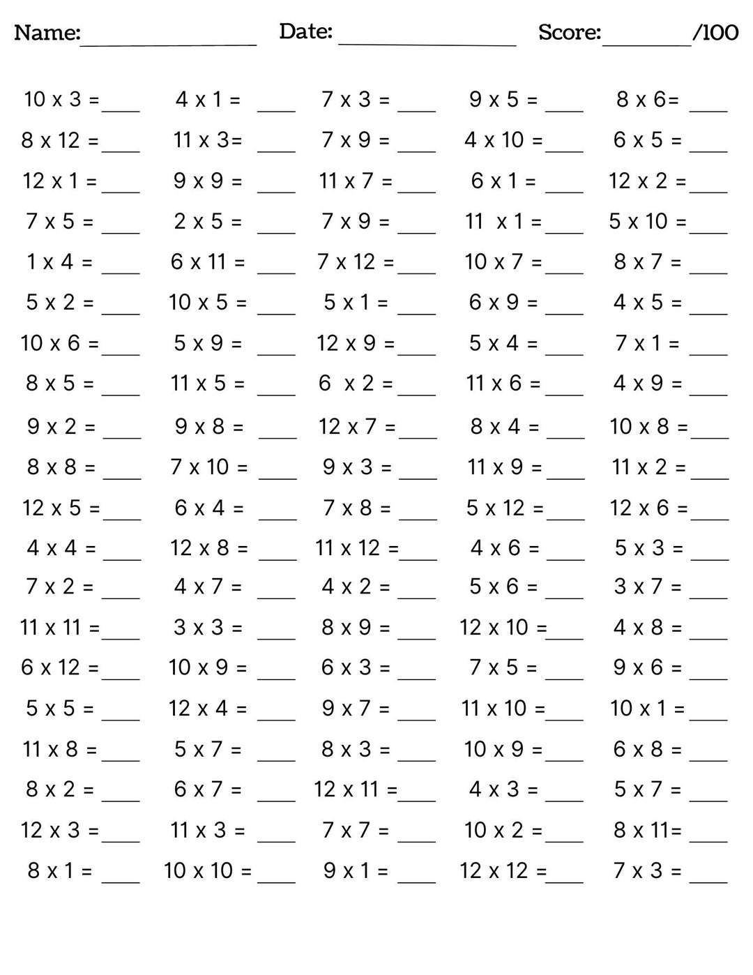 Math Multiplication Worksheets