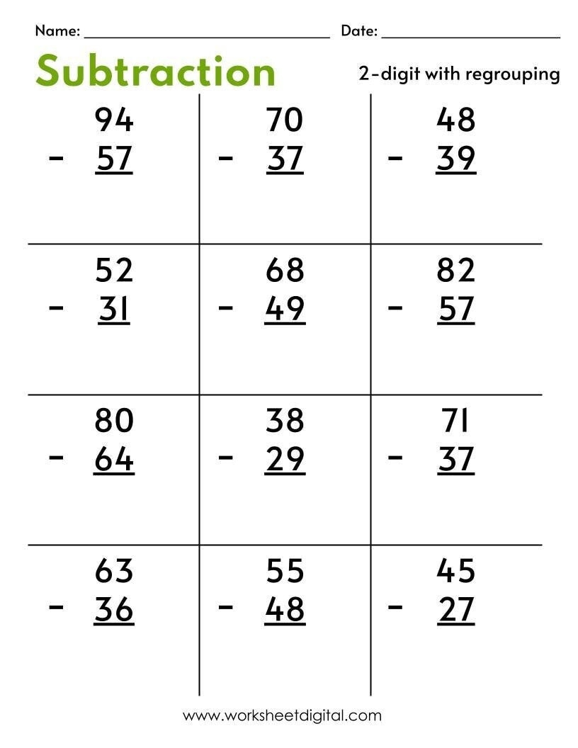 Math Worksheets For Regrouping