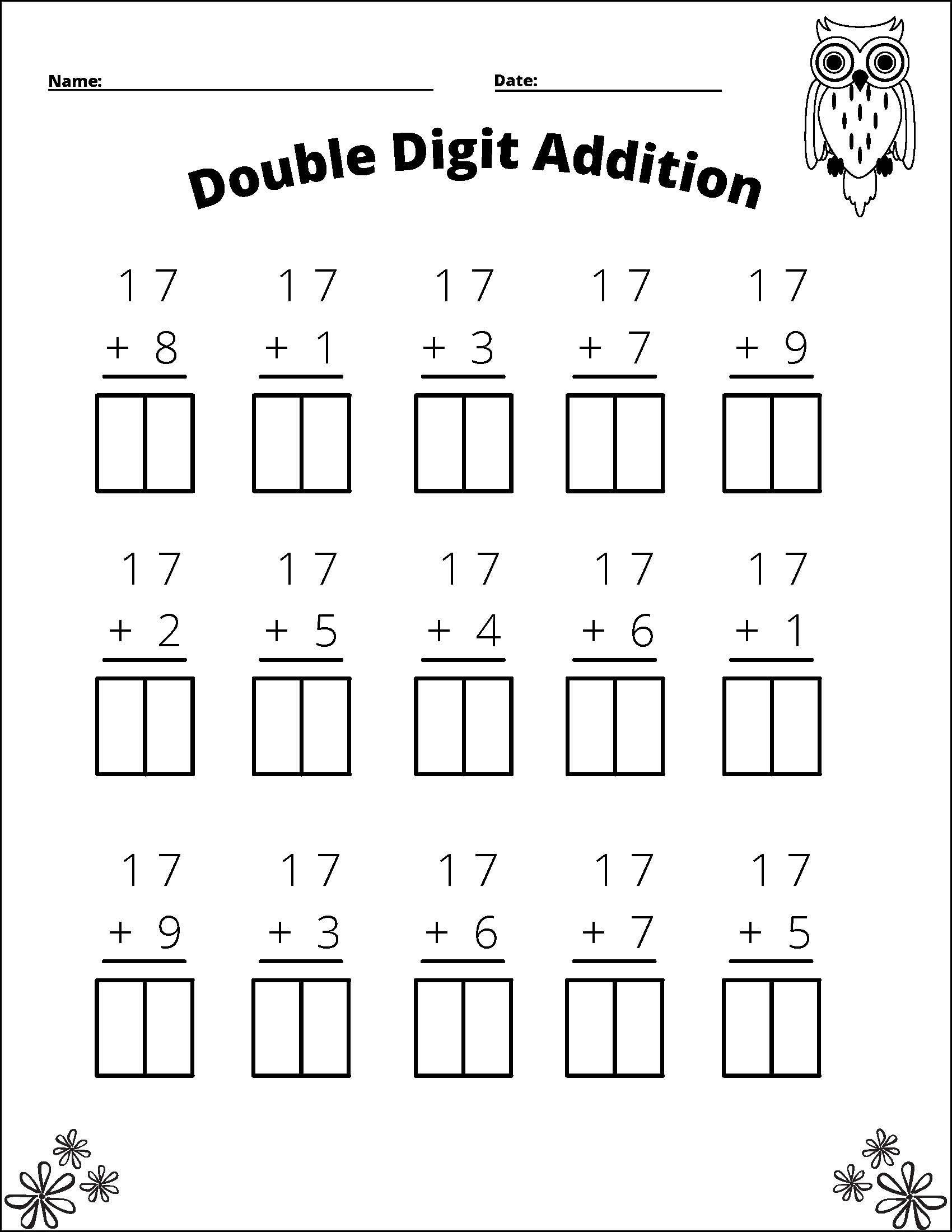 double digit math worksheets