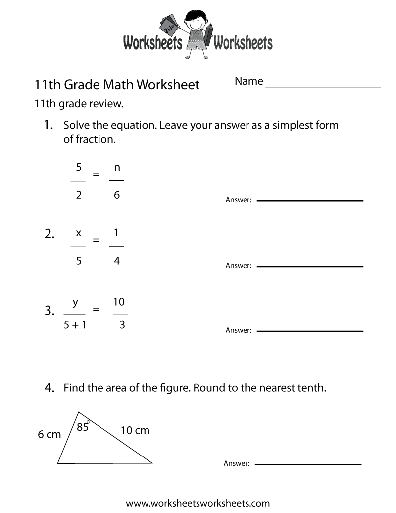 11th Grade Math Review Worksheet Worksheets Worksheets