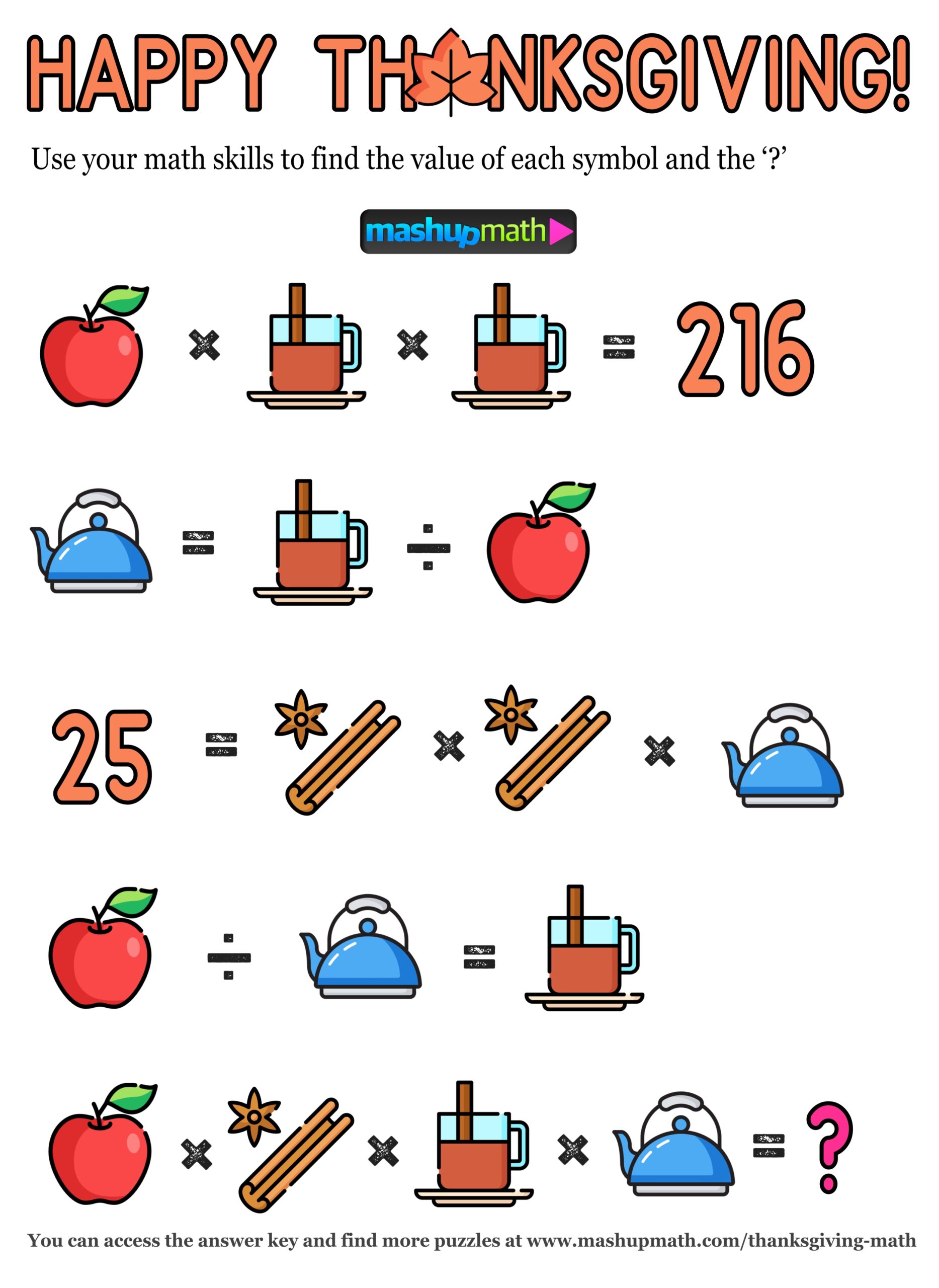 Thanksgiving Math Worksheet