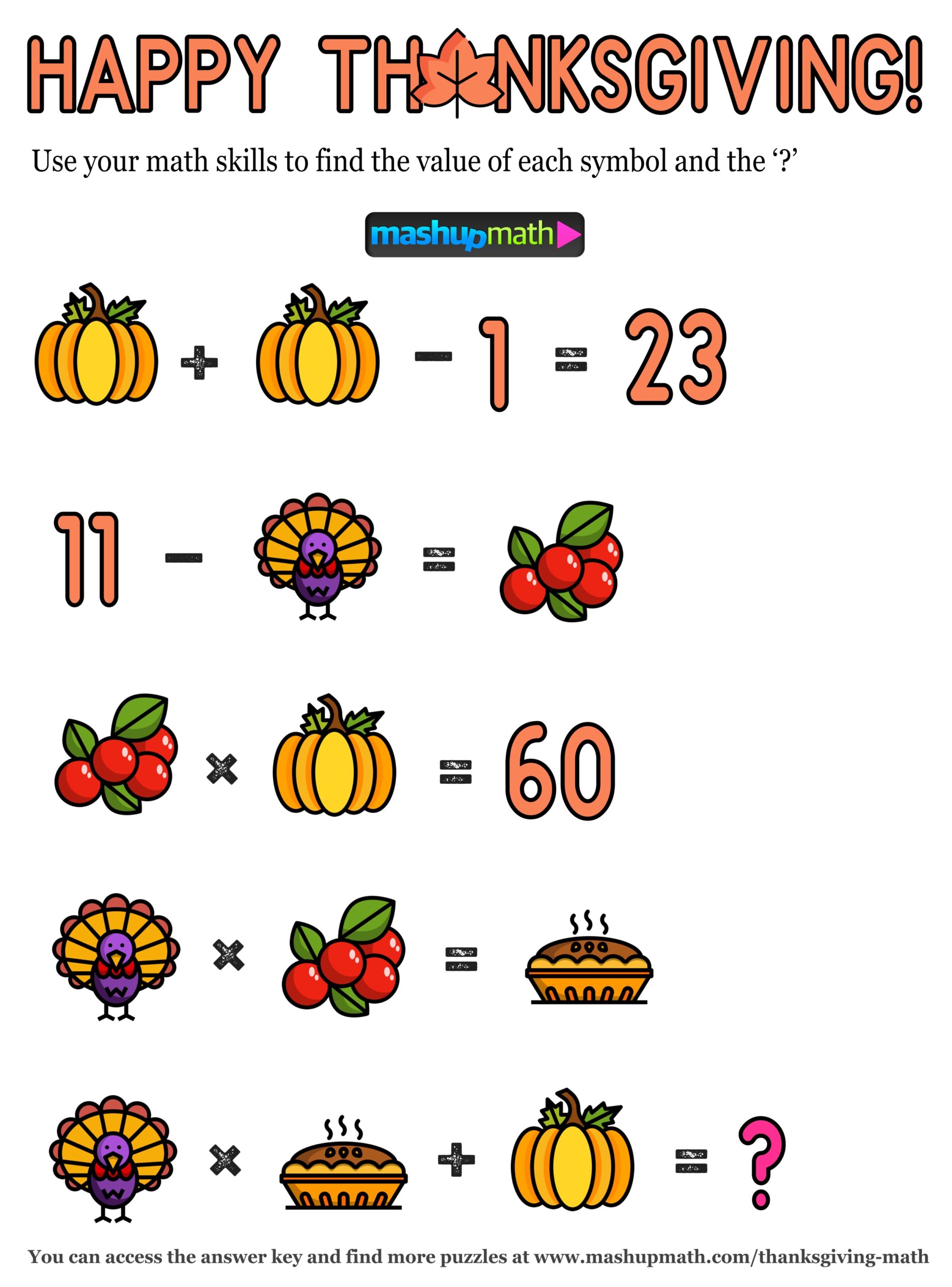 Thanksgiving Math Worksheets