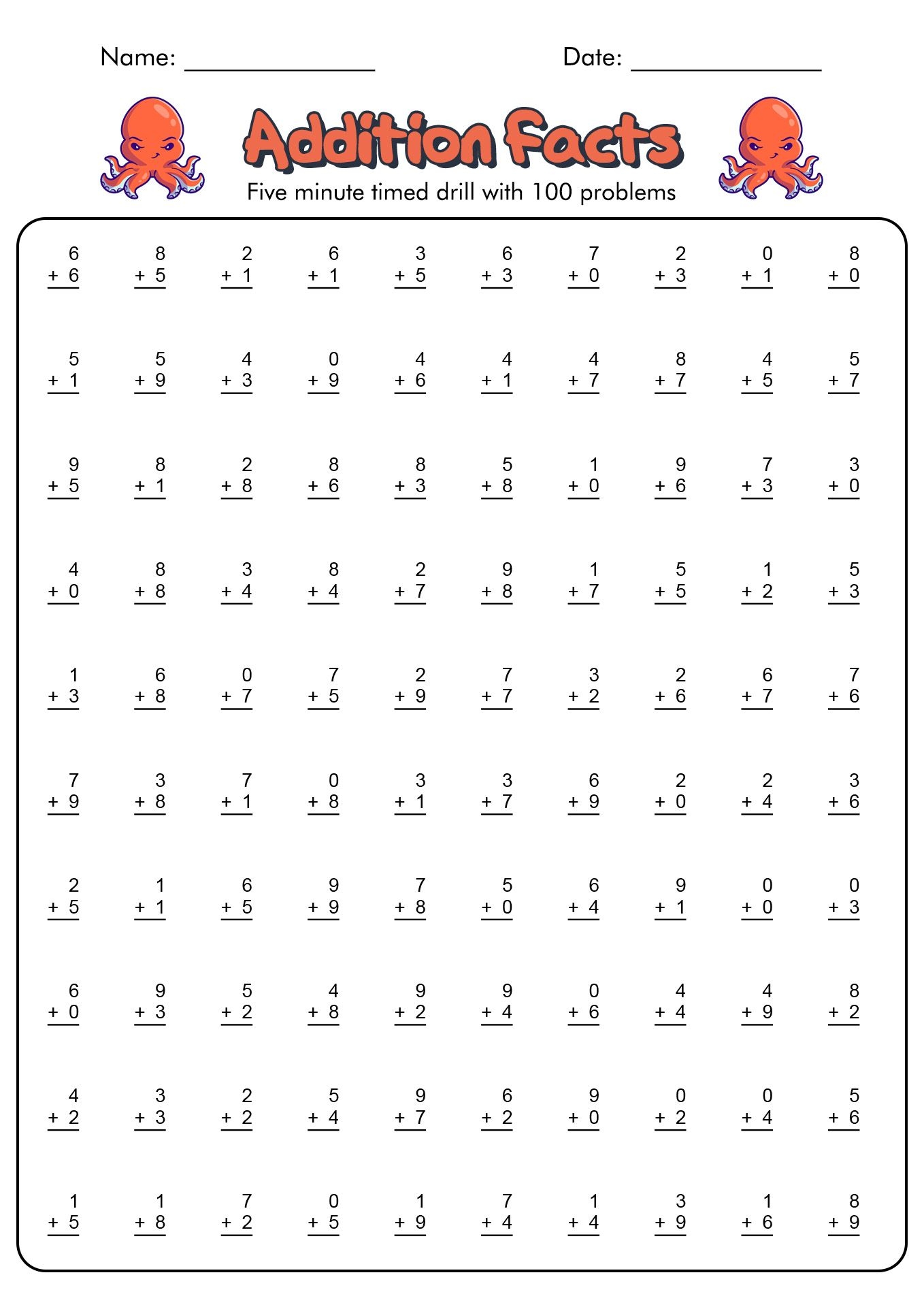 1 minute math worksheets