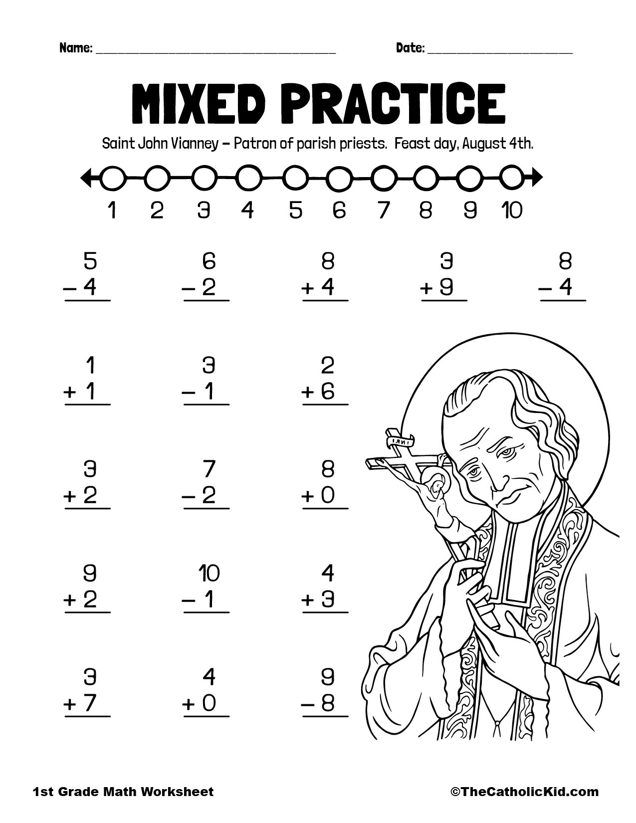 1st Grade Math Catholic Themed Worksheet Add Subtract TheCatholicKid