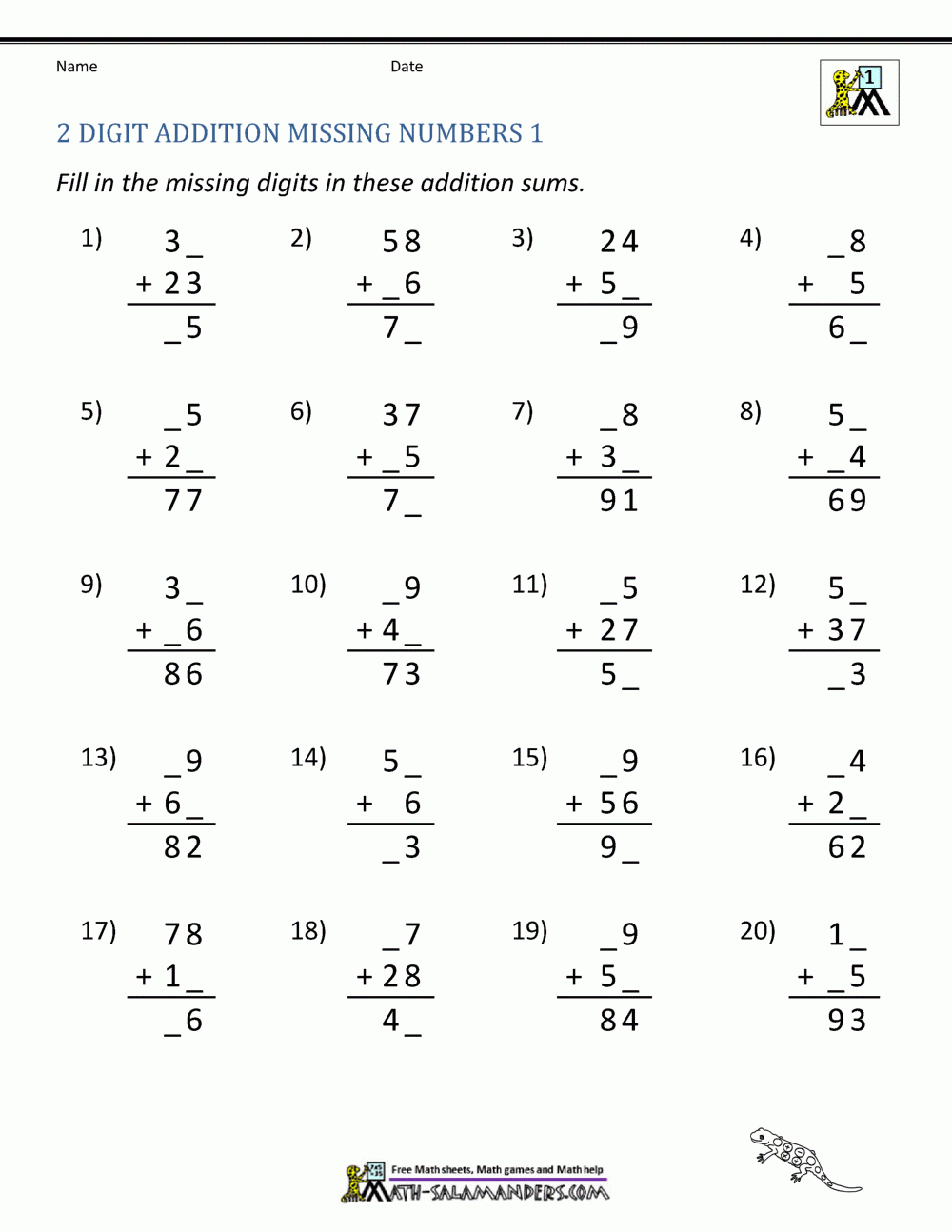 2 Digit Addition Worksheets