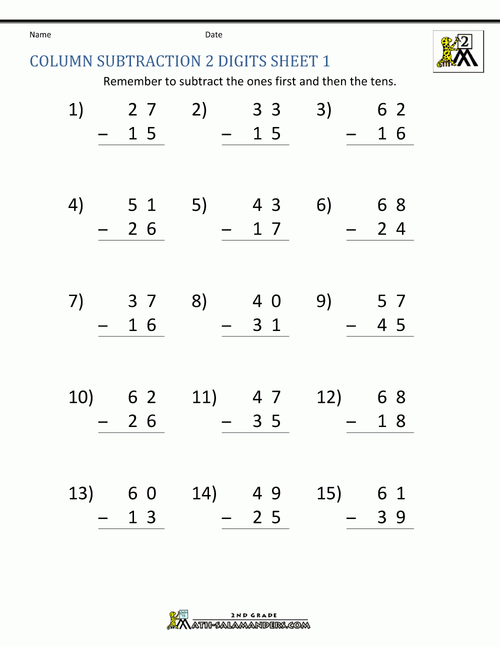 math subtraction worksheet