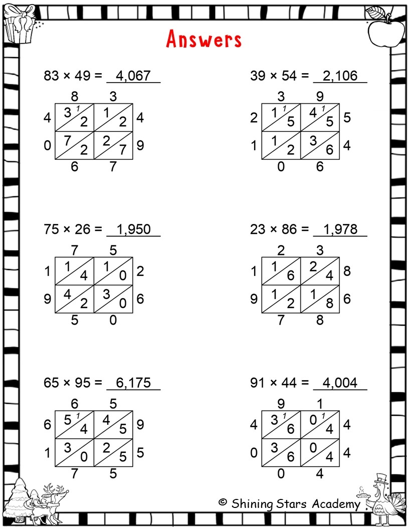 2 Digits By 2 Digits Lattice Multiplication Worksheets Math Problems Teaching Resources