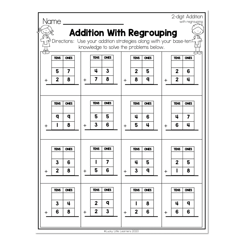 2nd Grade Math Worksheets 2 Digit Addition With Regrouping Addition With Regrouping Lucky Little Learners