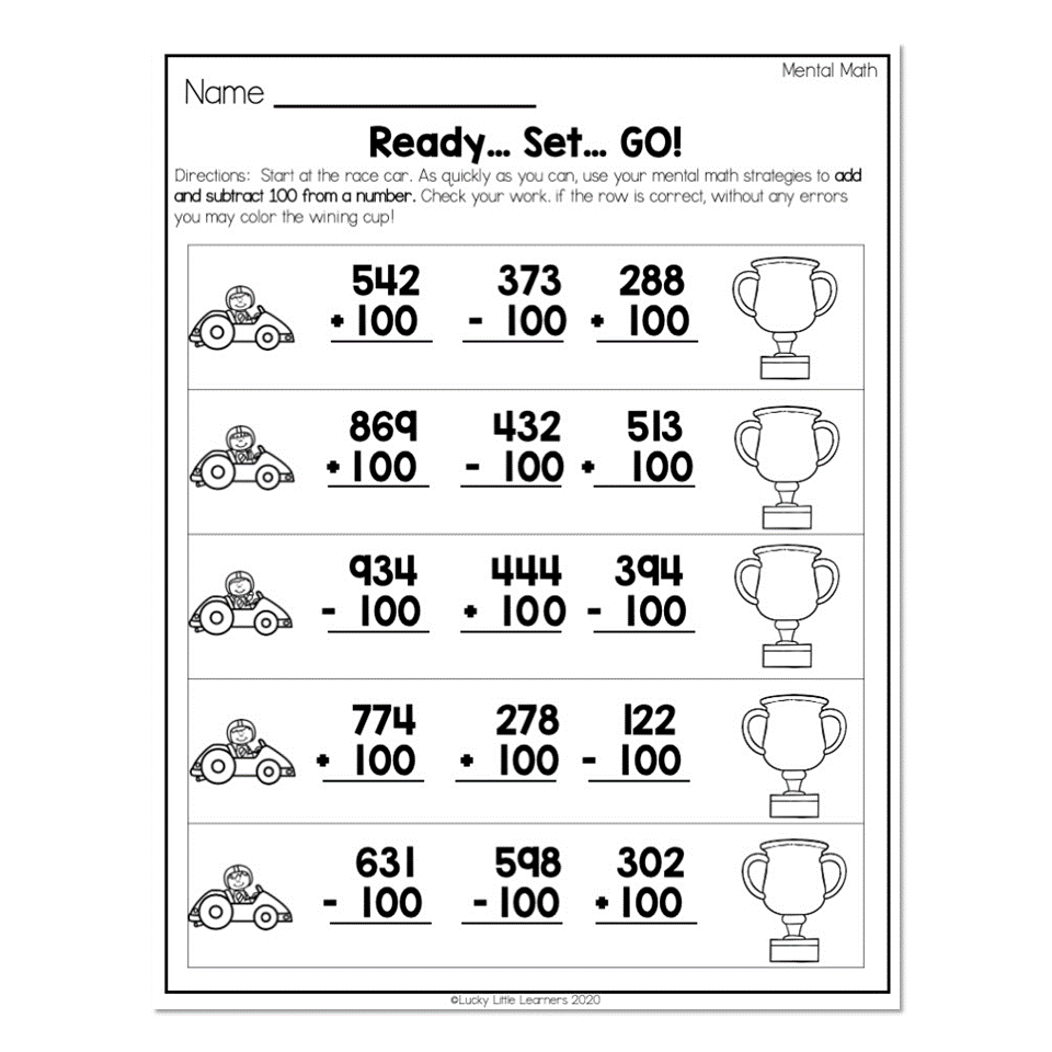 2nd Grade Math Worksheets Place Value Mental Math Ready Set Go Plus Minus One Hundred Lucky Little Learners