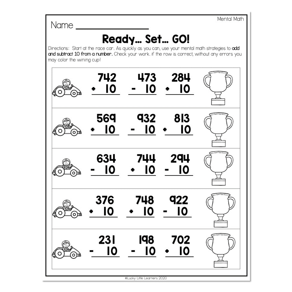 2nd Grade Math Worksheets Place Value Mental Math Ready Set Go Plus Minus Ten Lucky Little Learners