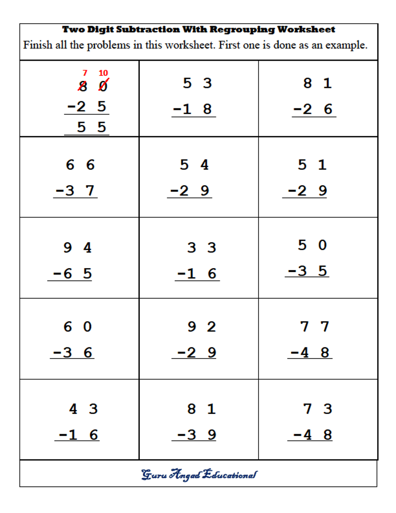 math 3rd grade subtraction worksheet