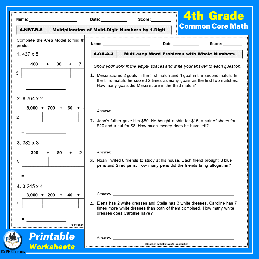 4th Grade Common Core Math Worksheets ExperTuition