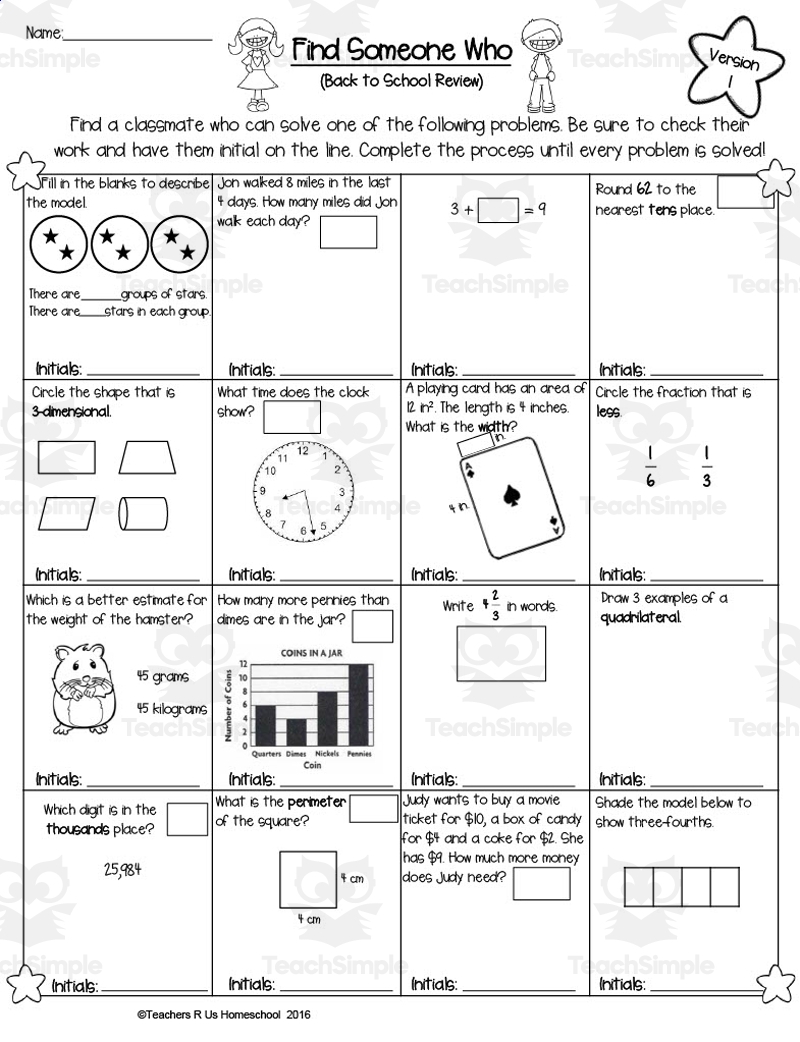 4th grade math review worksheets