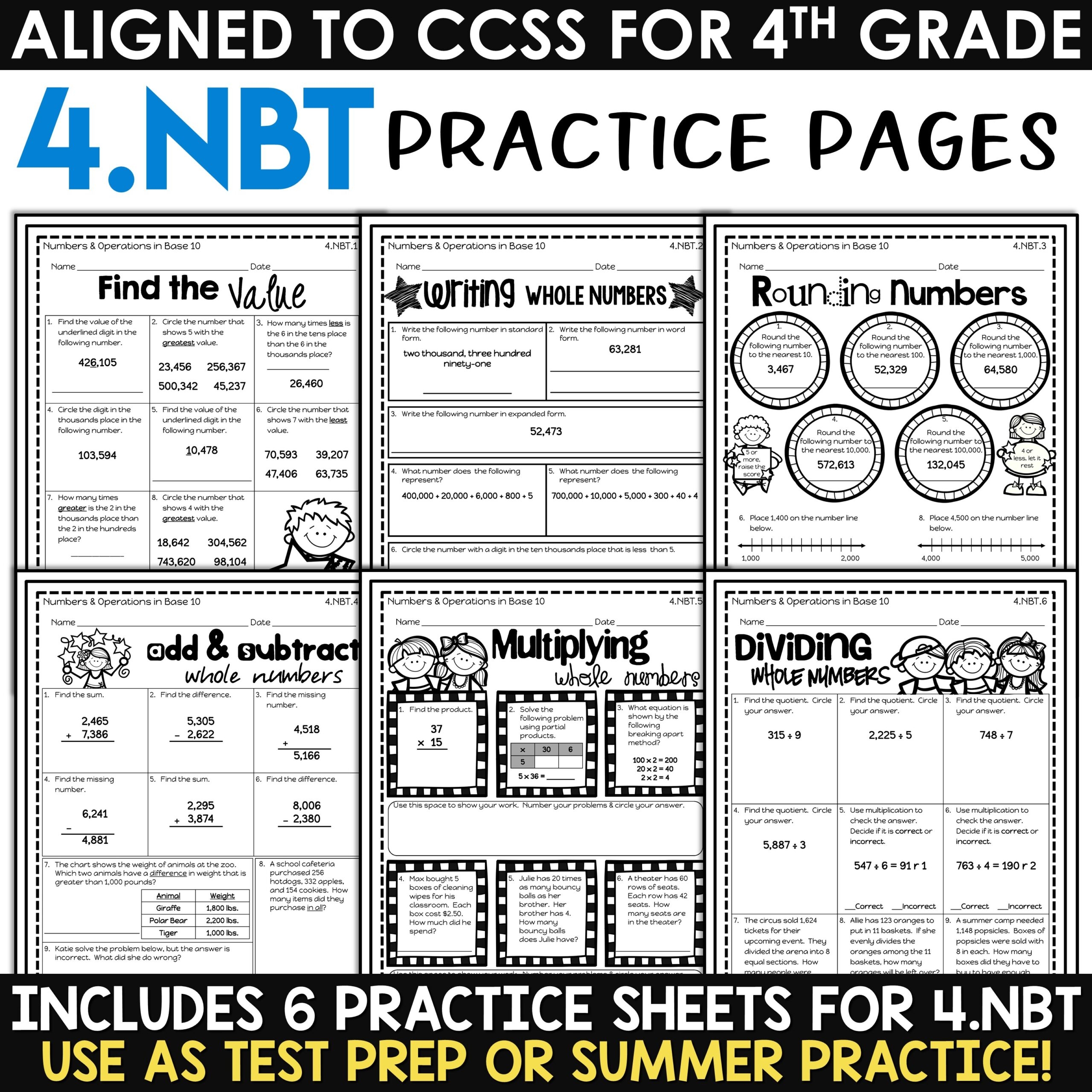 4th Grade Math Review Packet Summer Math Test Prep Homework Assessments A Love Of Teaching Kim Miller
