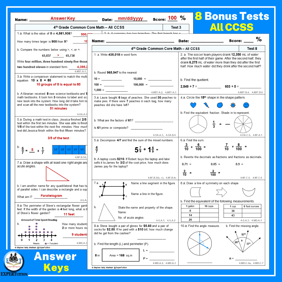 4th Grade Math Review Worksheets