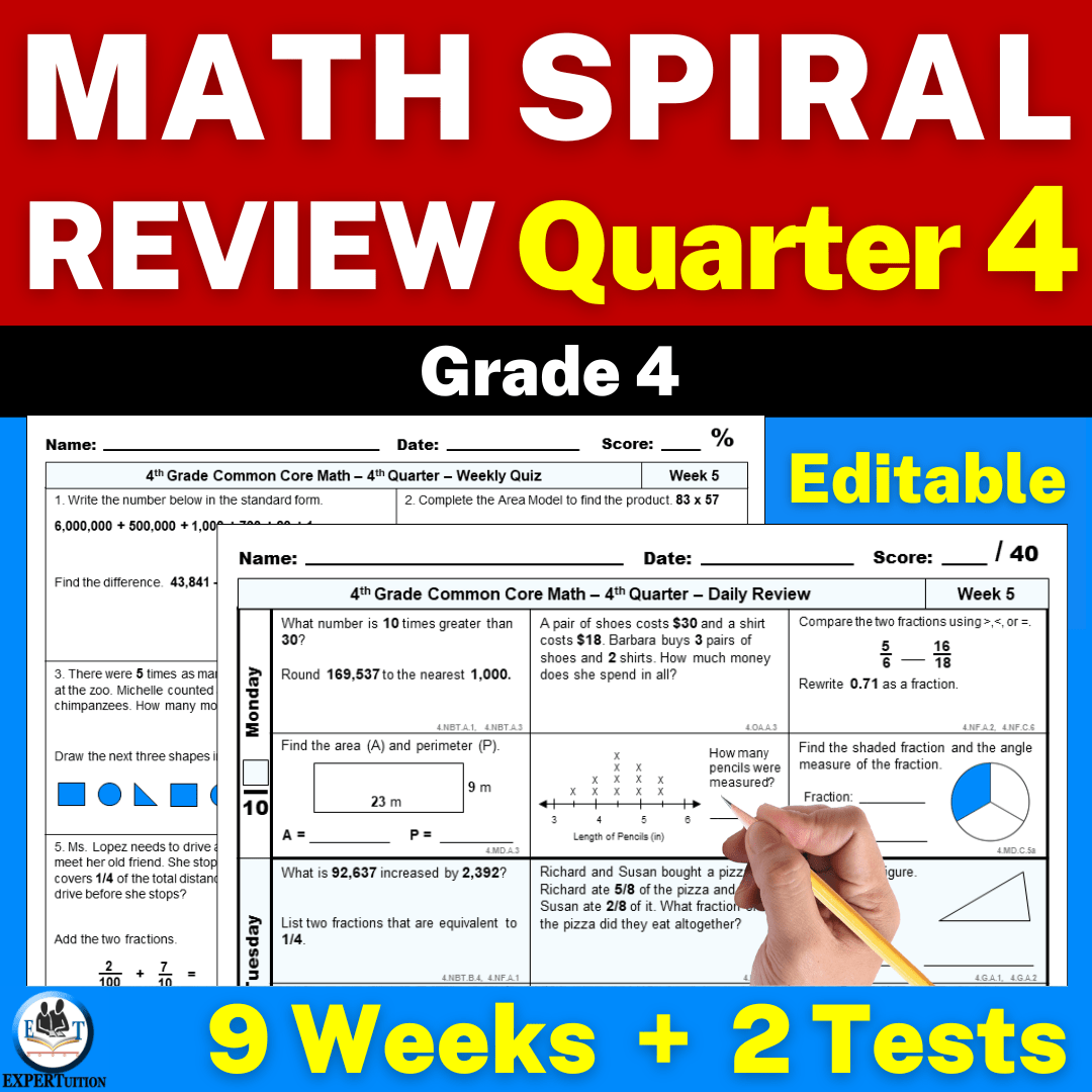 4th Grade Math Spiral Review Worksheets Q 4 ExperTuition