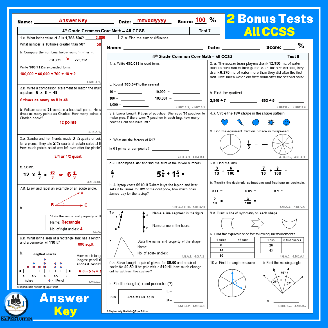 grade 4 math worksheets