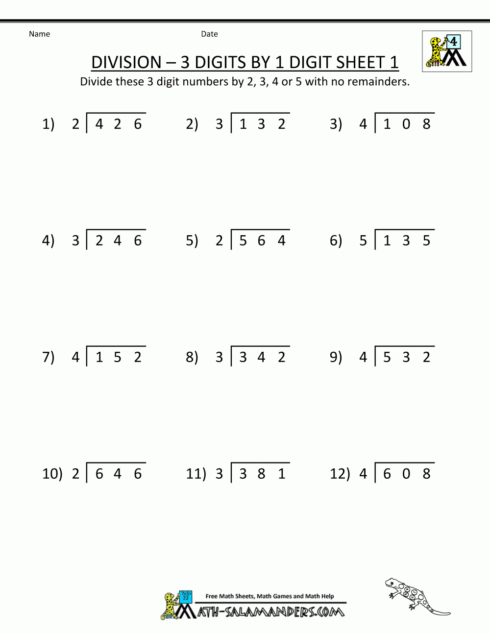 division math worksheets