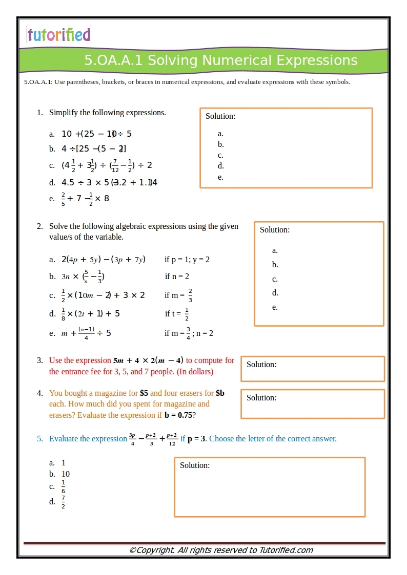 Grade 5 Math Worksheets