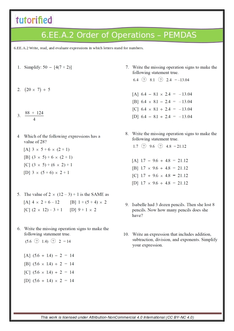 math for 6th graders free worksheets