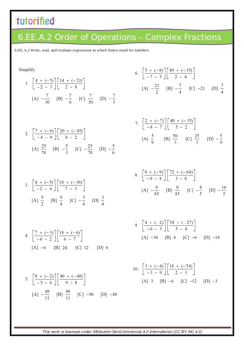 math worksheets for sixth graders printable