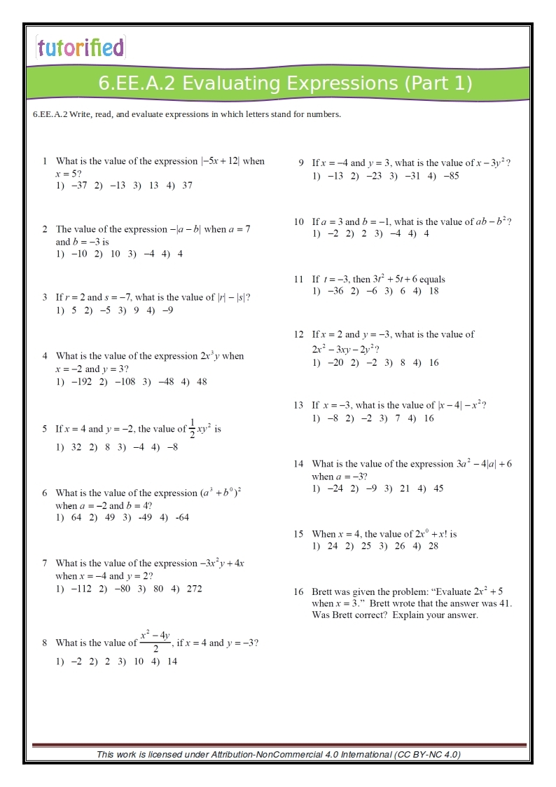 6th Grade Common Core Math Worksheets