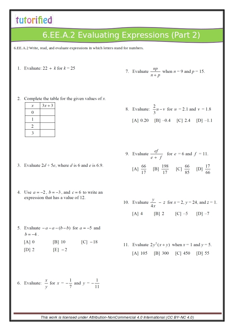 6th Grade Common Core Math Worksheets
