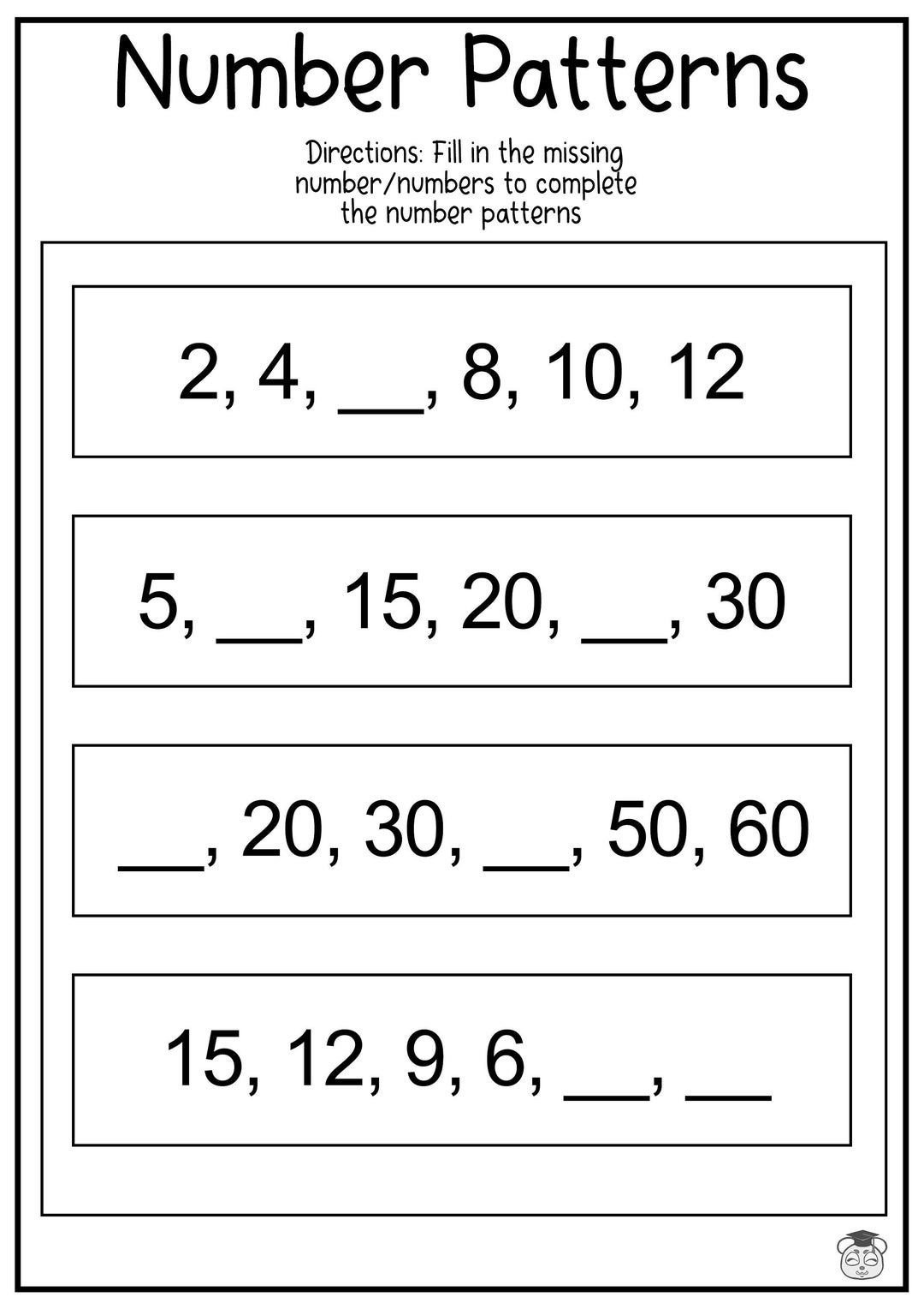 Math Patterns Worksheets