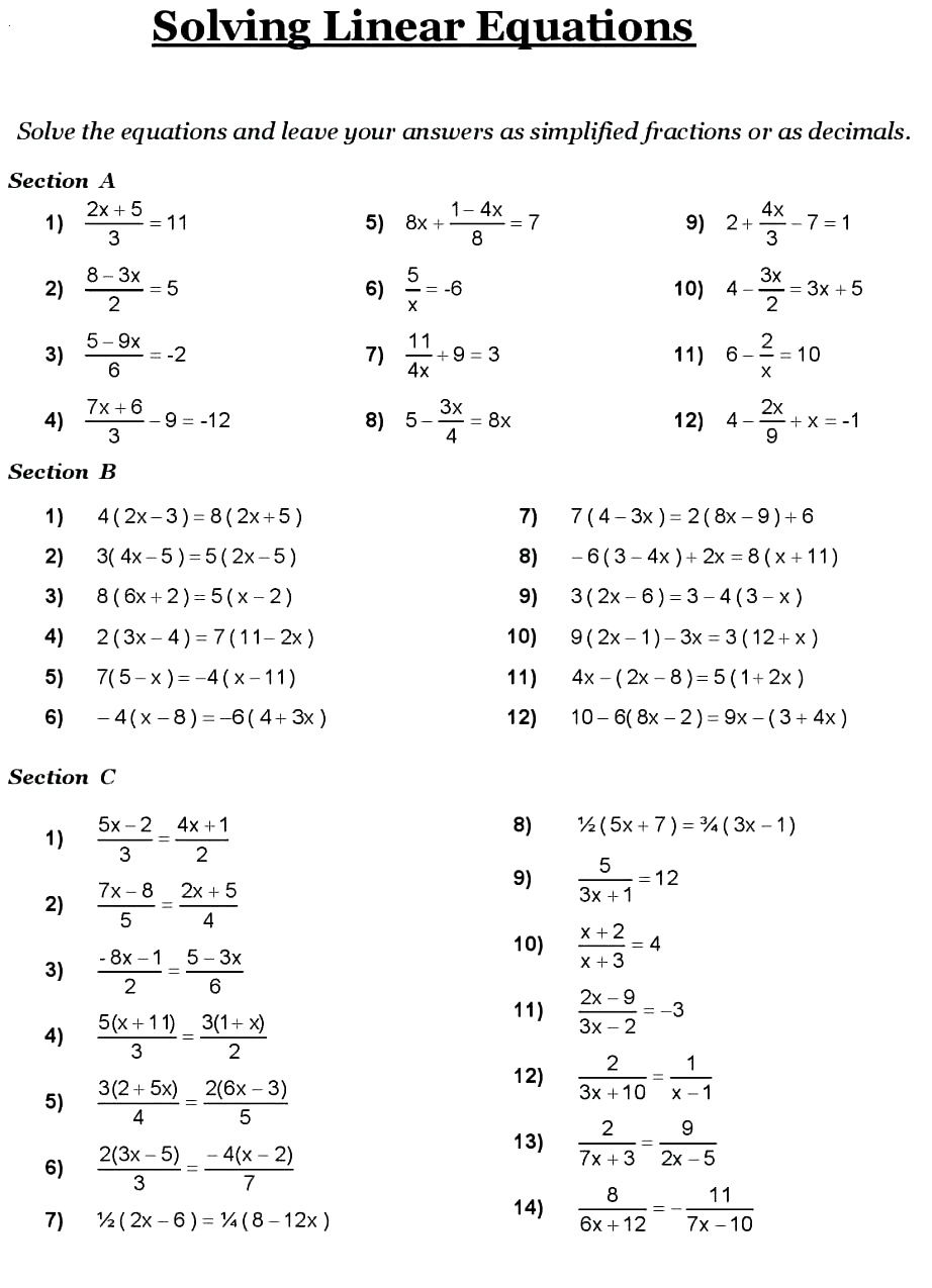 8th grade math equations worksheets