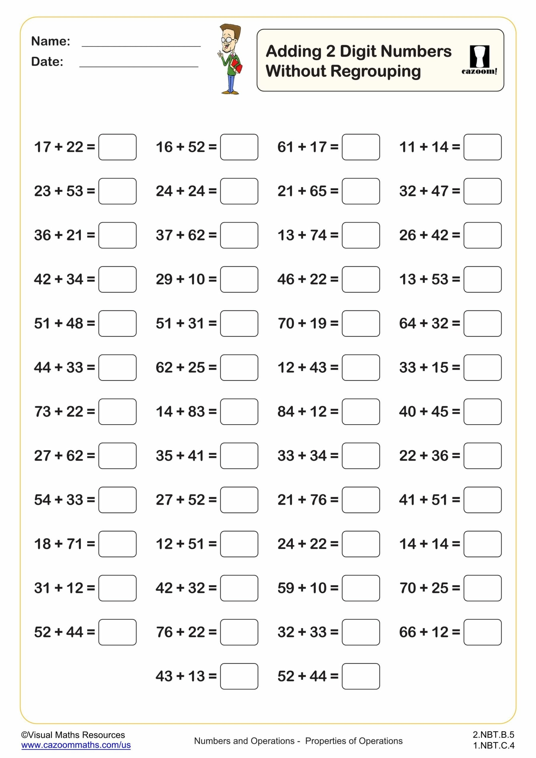 math addition without regrouping worksheets