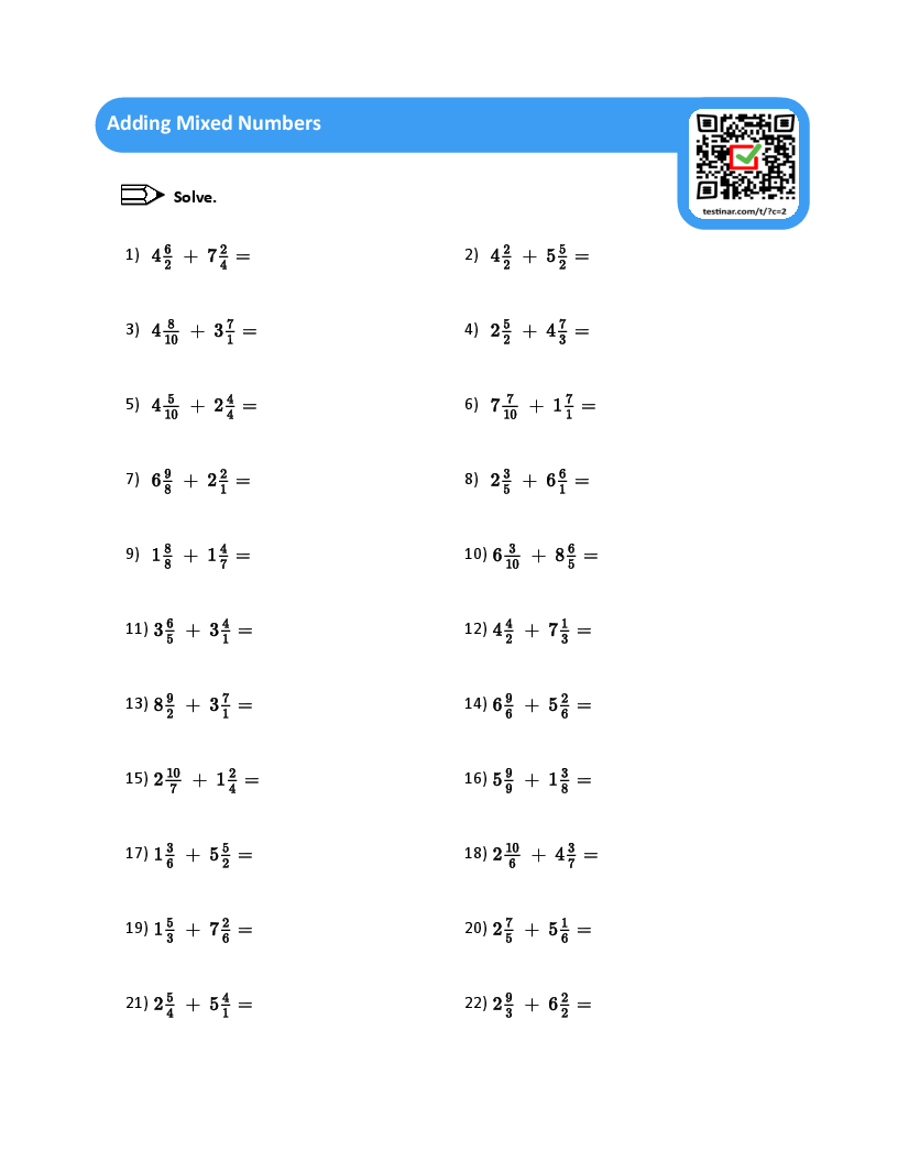 Adding Mixed Numbers Worksheets Adding Mixed Numbers Worksheets