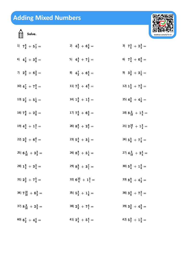 Adding Mixed Numbers Worksheets