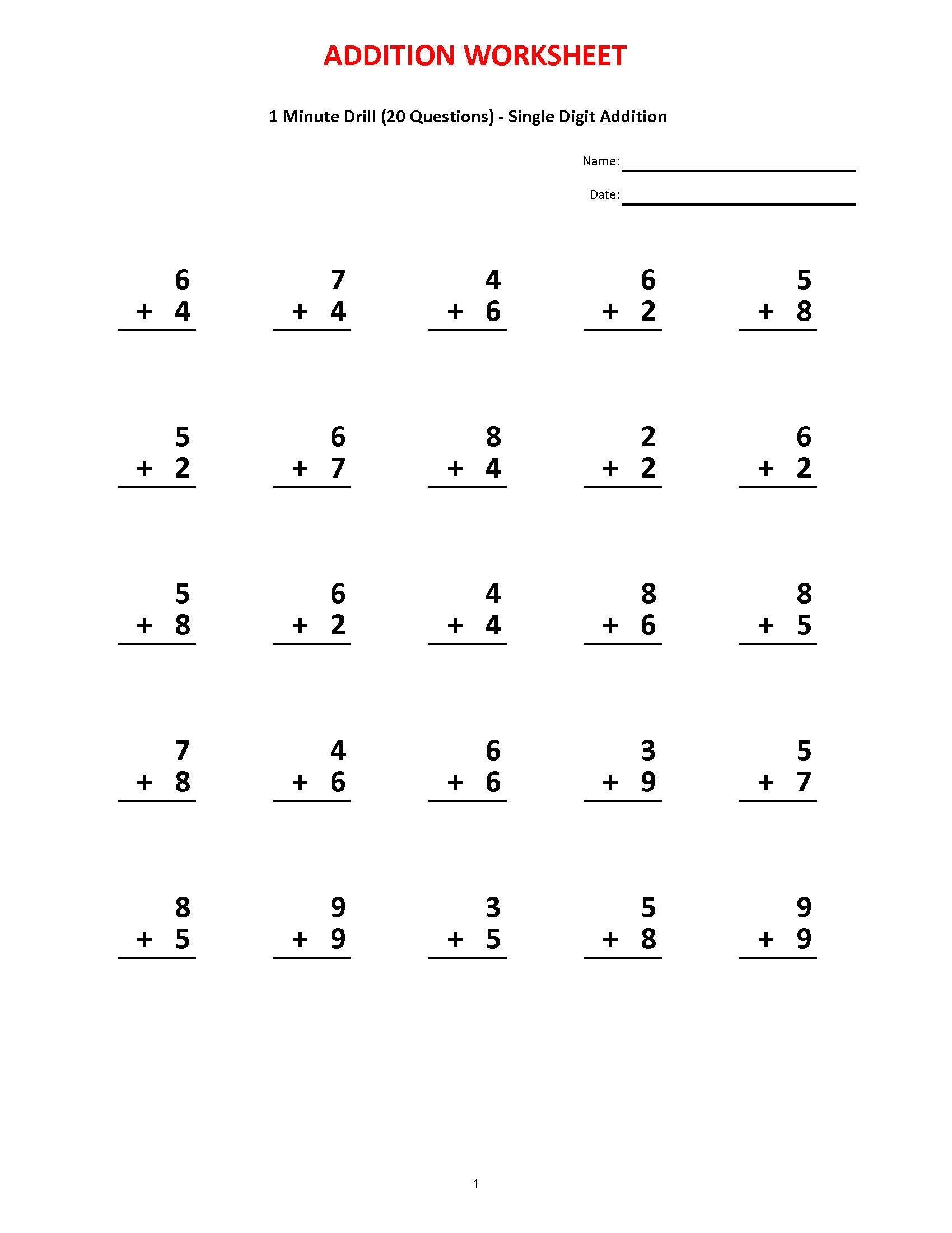 1 Minute Math Worksheets