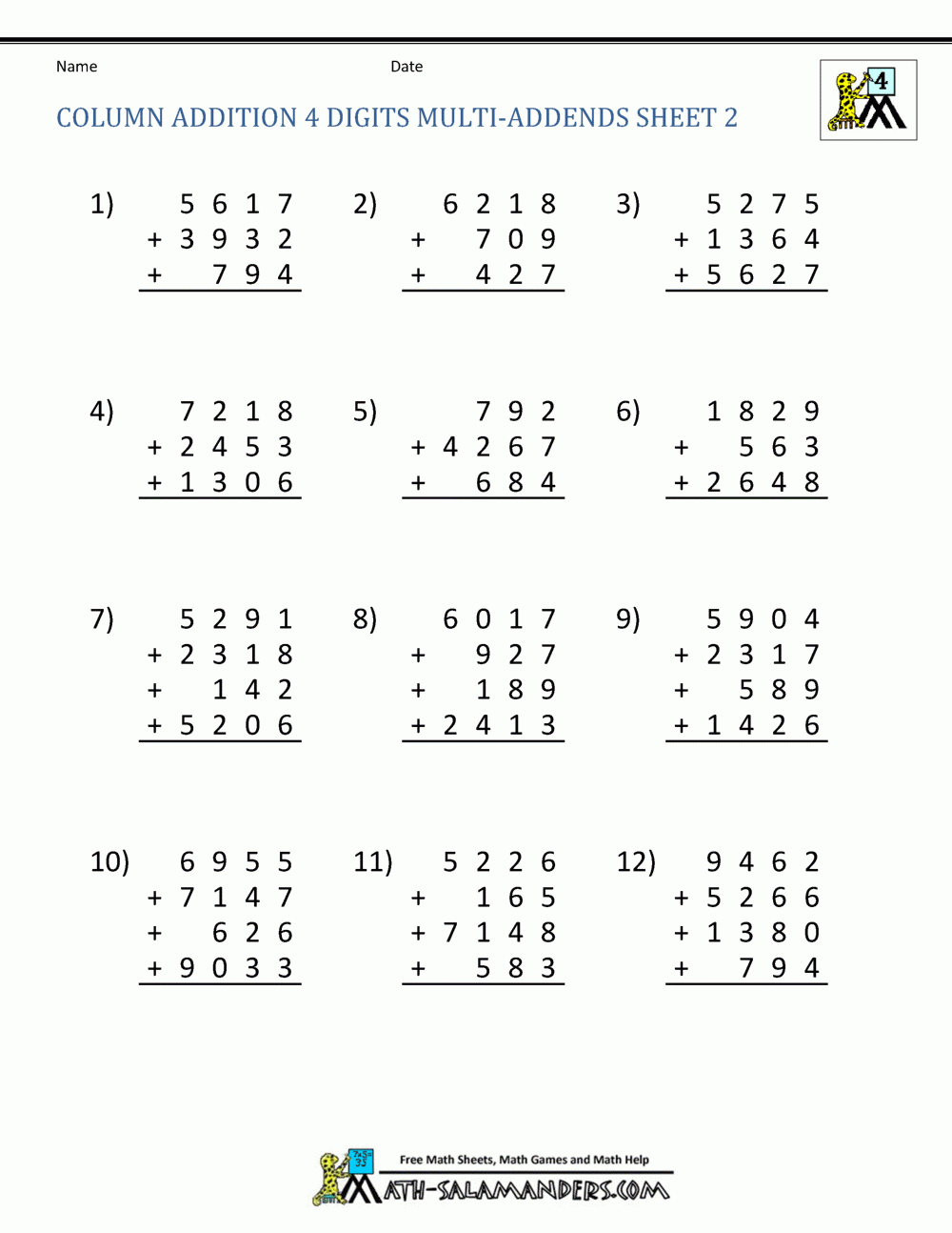 4th grade math worksheets pdf