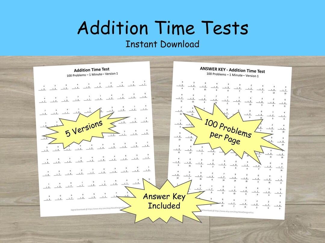 Addition Worksheets Mad Math Minute First And Second Grade Math Printable Math Drills Speed Tests Math Facts Etsy