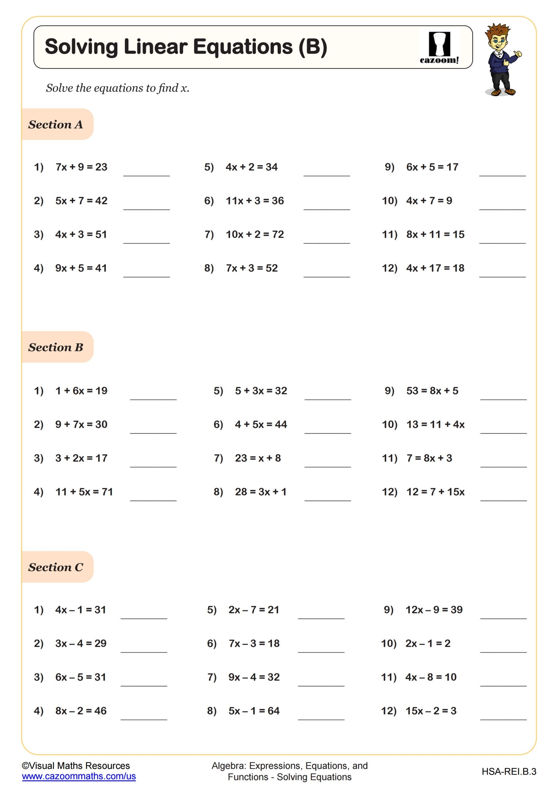 Math Algebra Worksheets