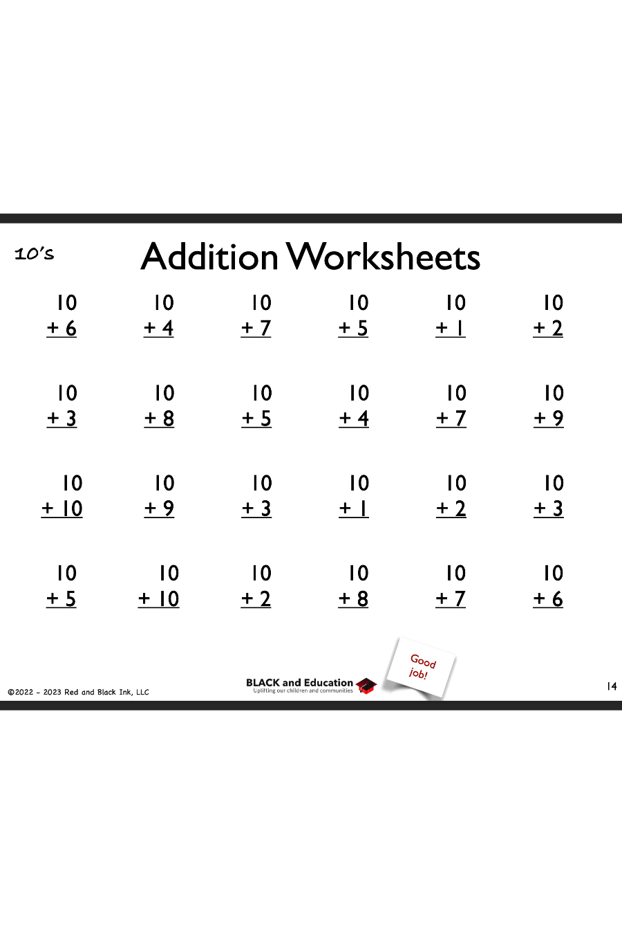 Basic Addition Worksheets For Sums Up To 20 BLACK And Education