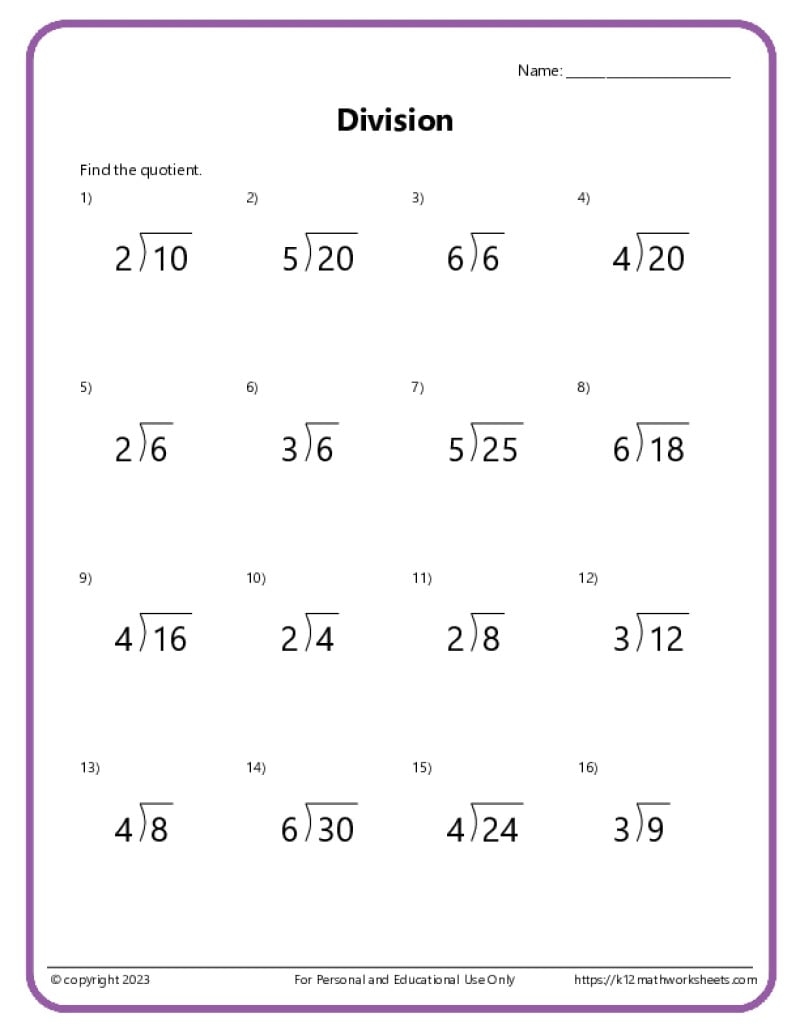 Basic Division Worksheets