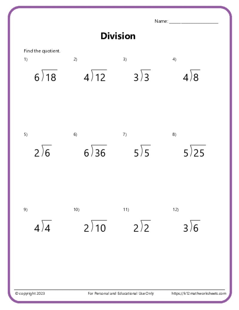 math division worksheets