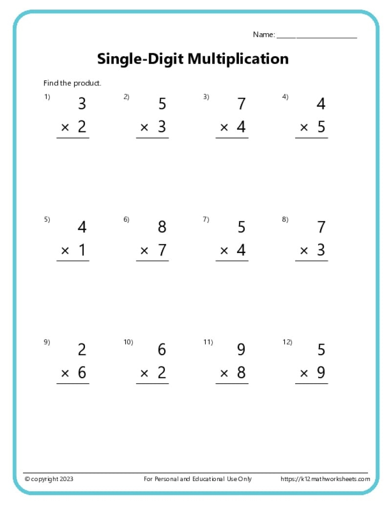 Basic Multiplication Worksheets K12 Math Worksheets
