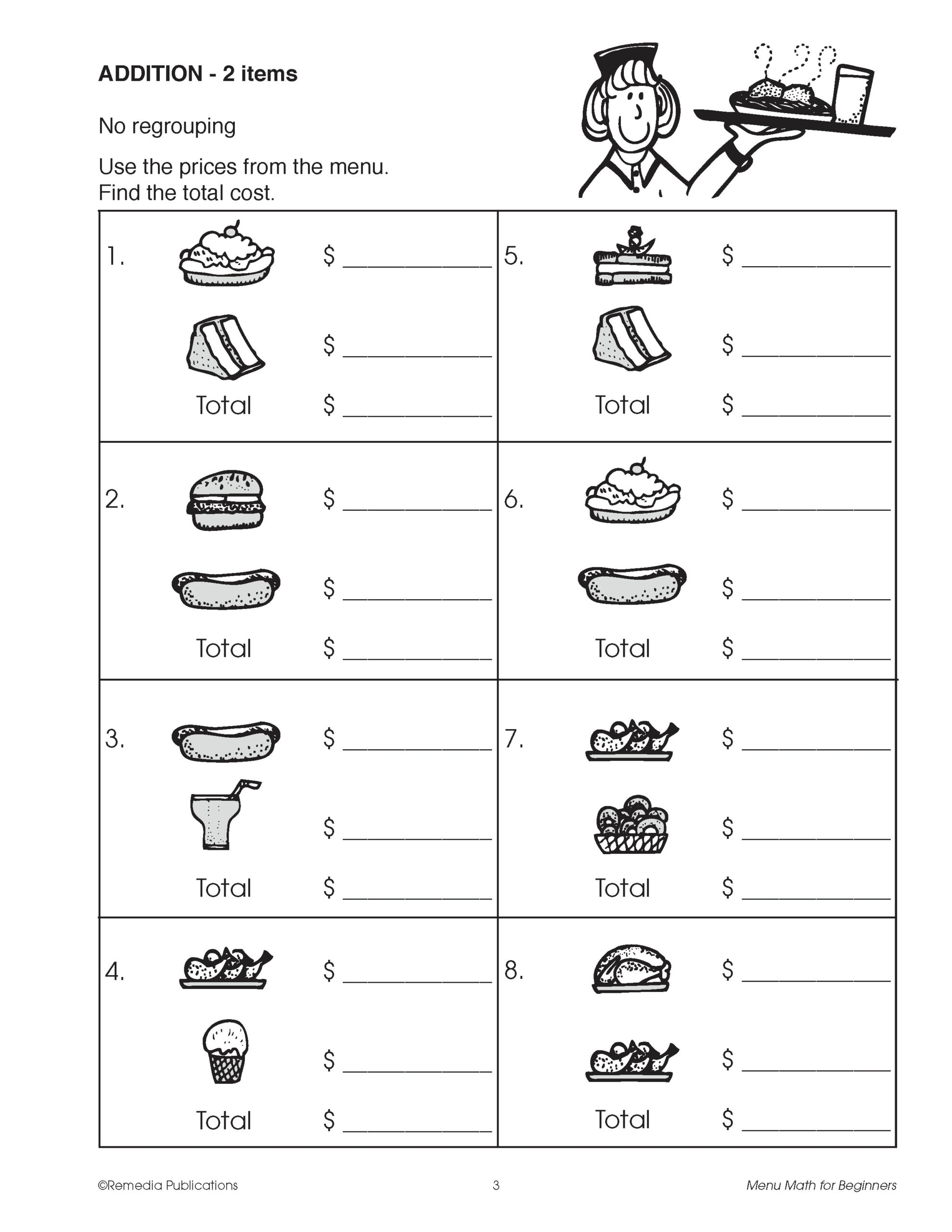 Menu Math Worksheets