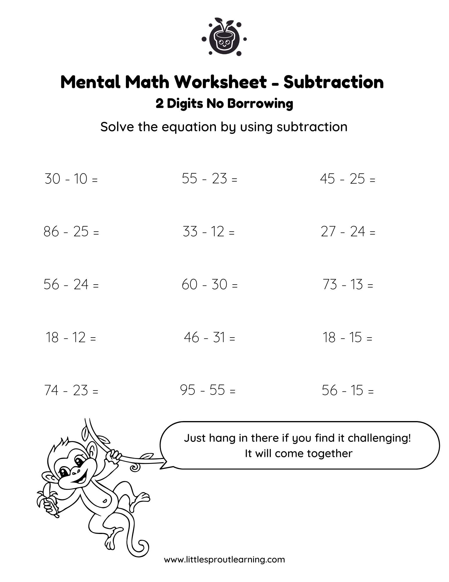 Two Digit Mental Math Worksheet Pdf