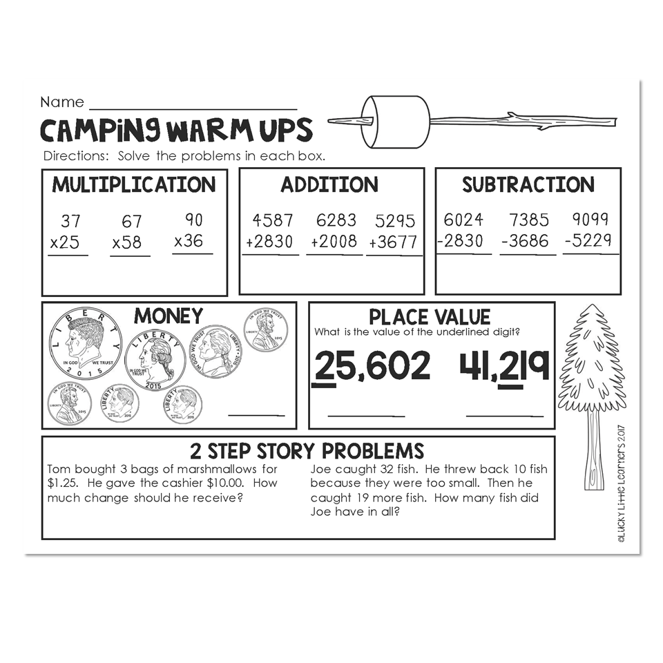 Camp Read A Lot Camp Read A Lot Math Warm Ups 3rd Grade Lucky Little Learners