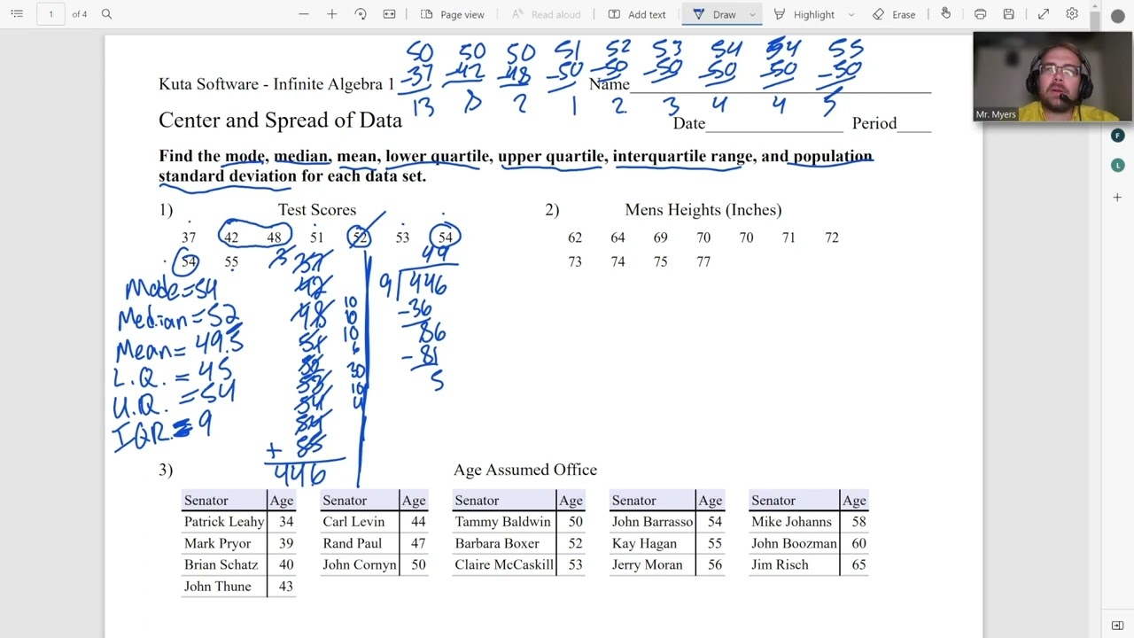 Center And Spread Of Data Algebra 1 Kuta Worksheet Series YouTube