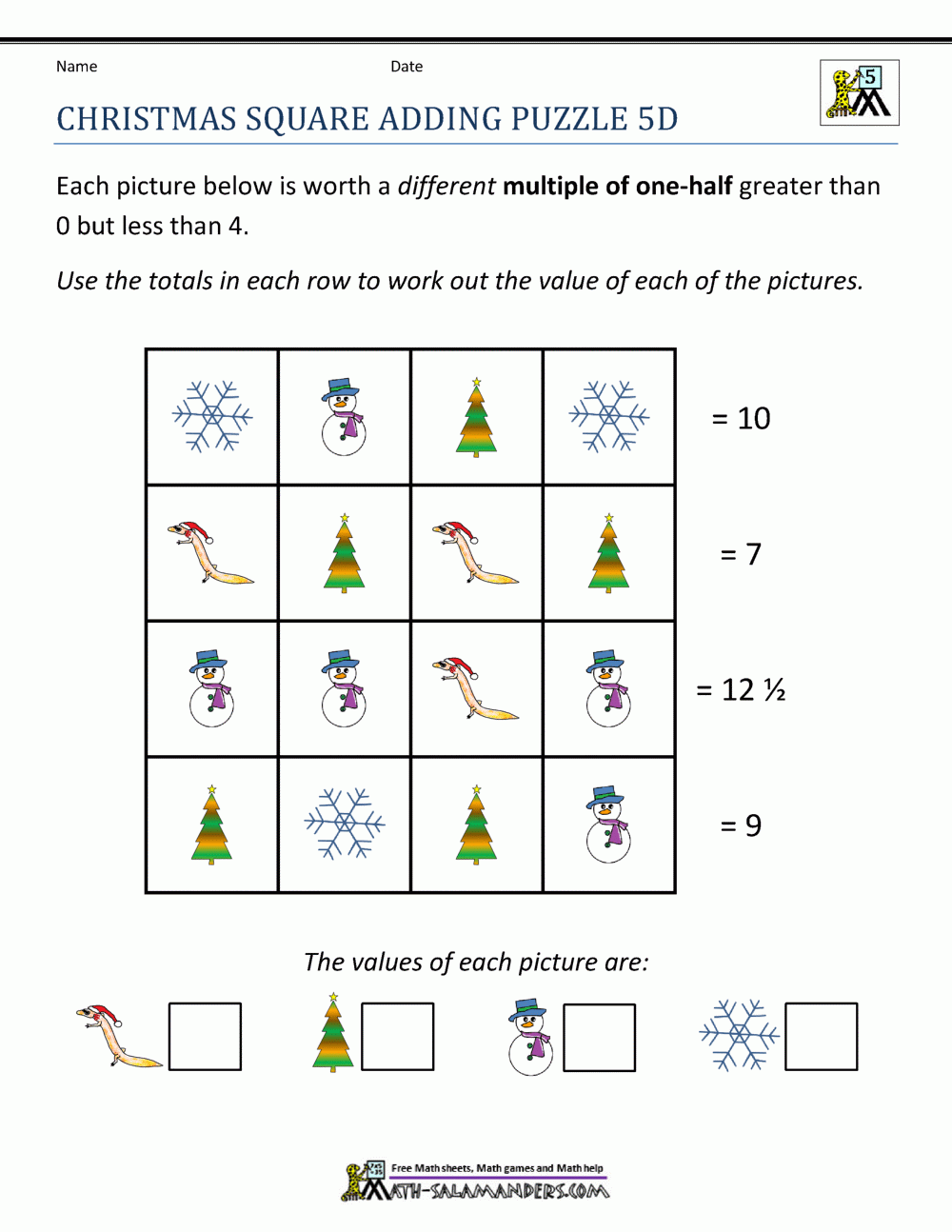 Christmas Math 5th Grade Worksheets
