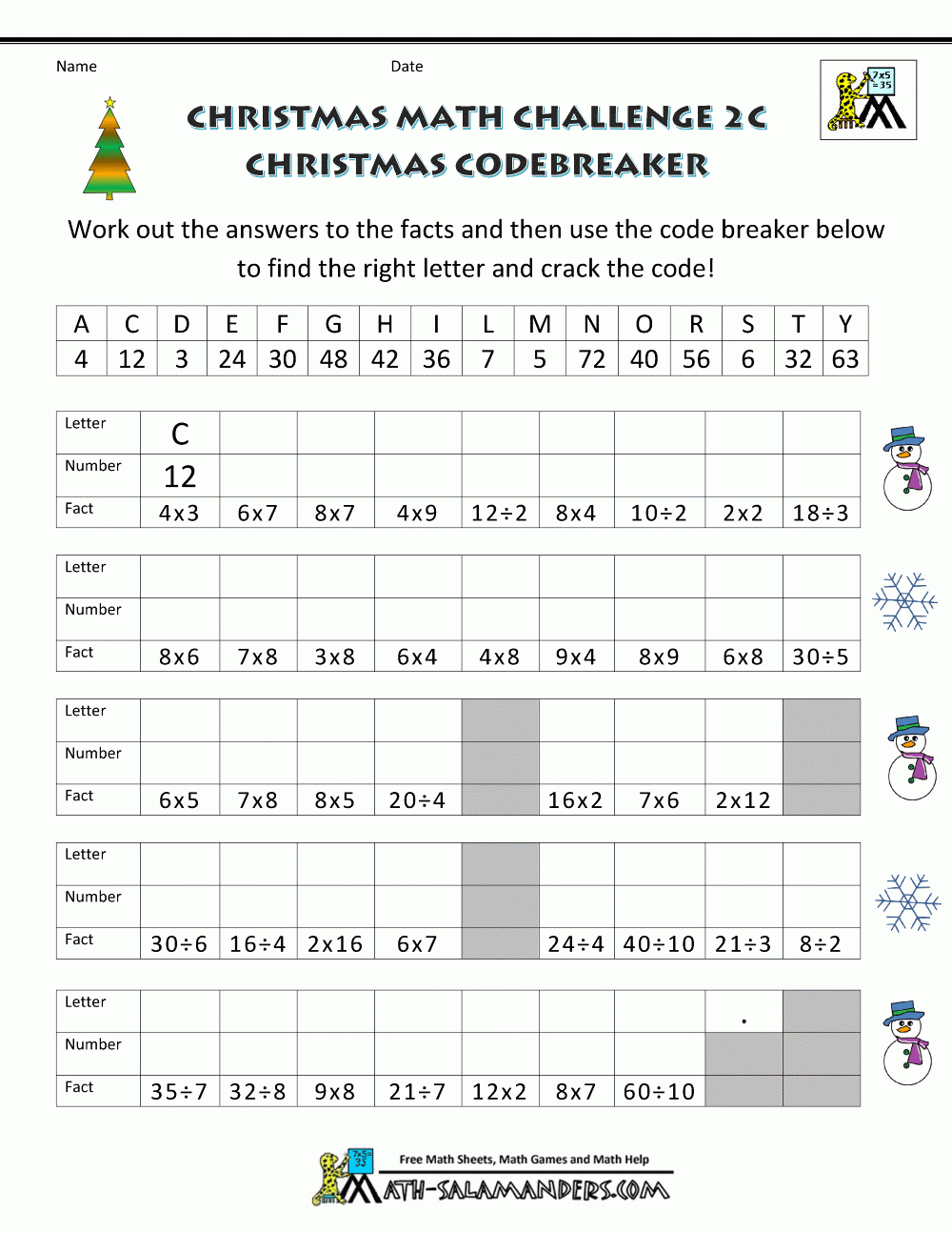 Christmas Math Worksheets Harder 