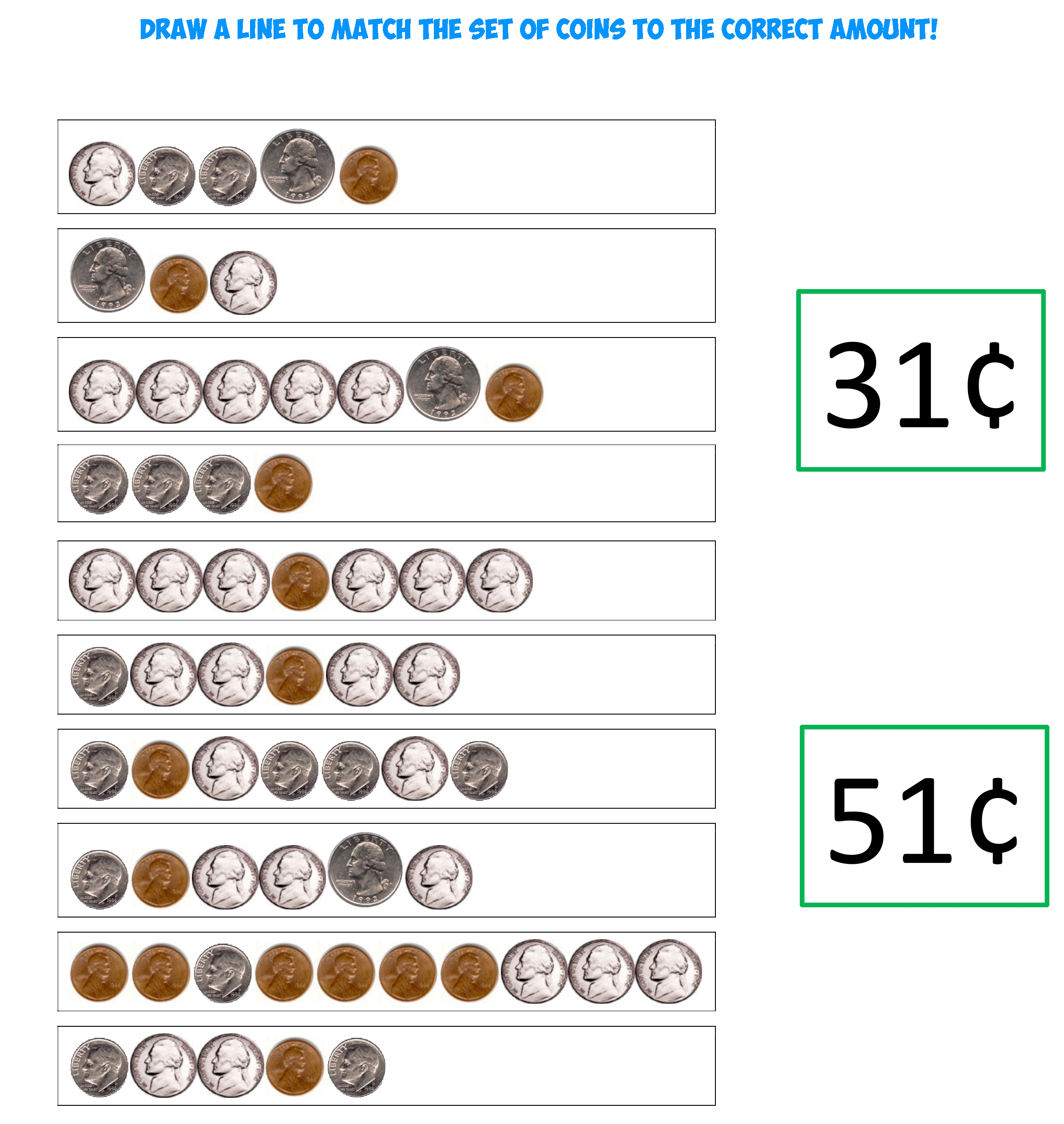 coin math worksheets