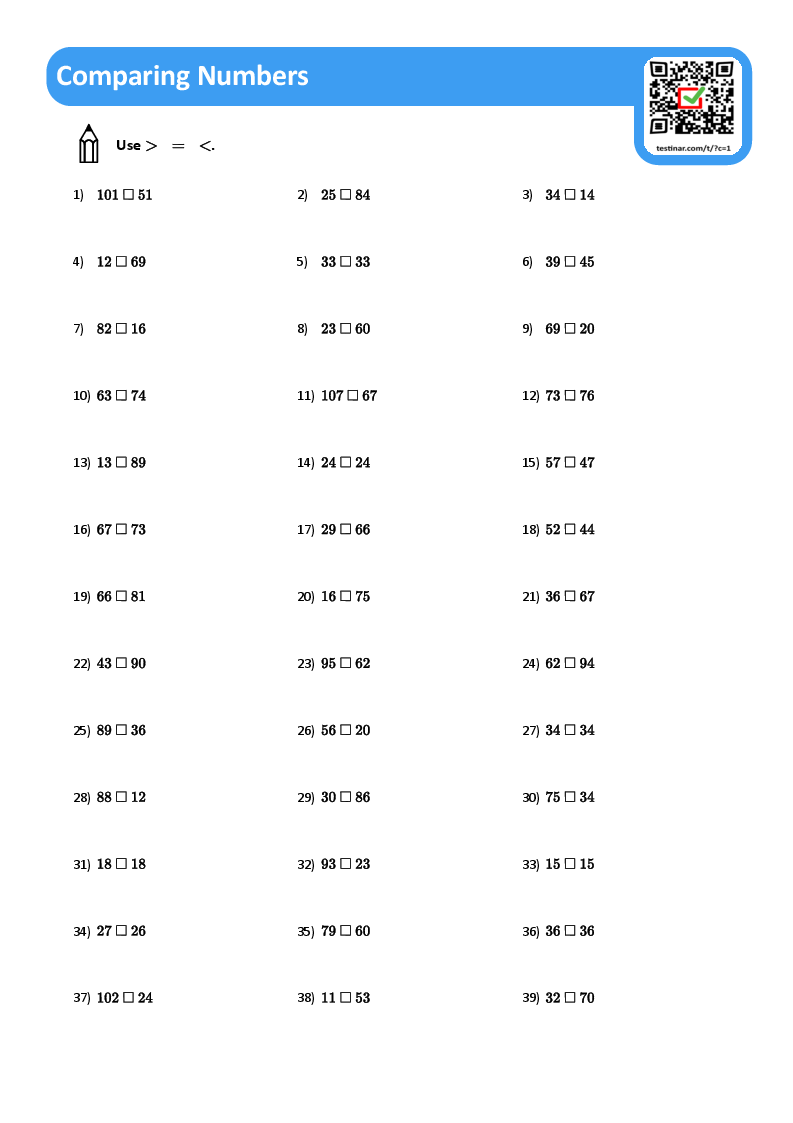 Comparing Numbers Worksheets