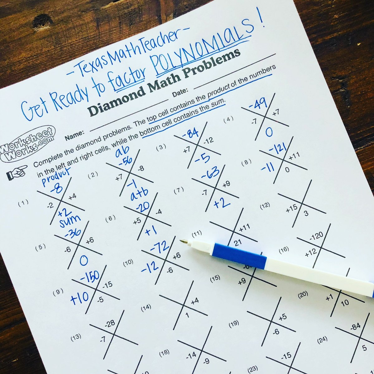 Diamond Math Problems Worksheet